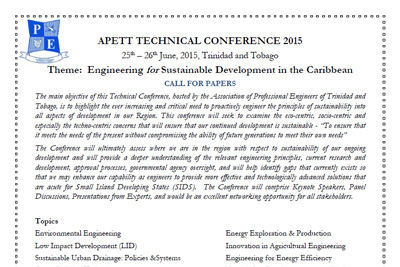 APETT Technical Conference June 25-26, 2015: Call for Papers